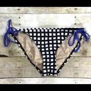 J.Crew Women's Windowpane String Bikini Bottoms Black/ Ivory Size S